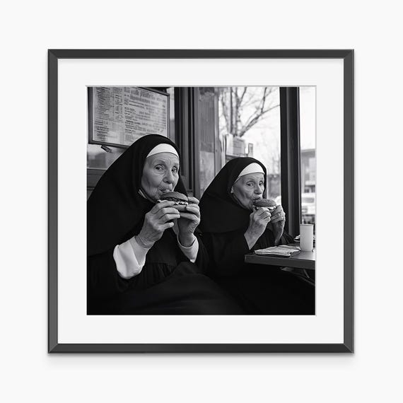 Nuns Print Photography Prints Hamburger Poster Kitchen Wall Art Funny Black And White Museum Grade