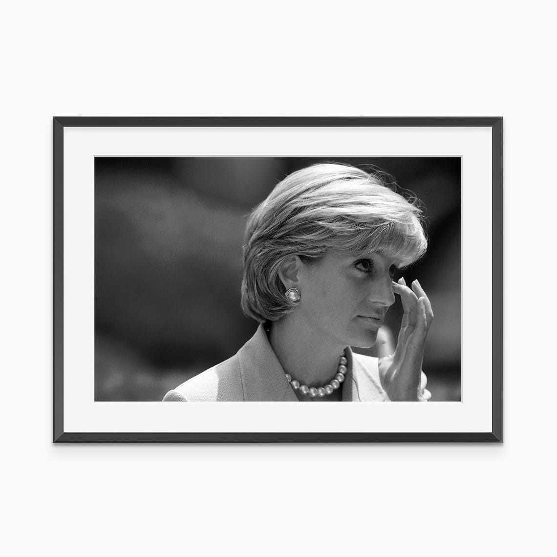Princess Diana Pearl Necklace Black and White Portrait Poster