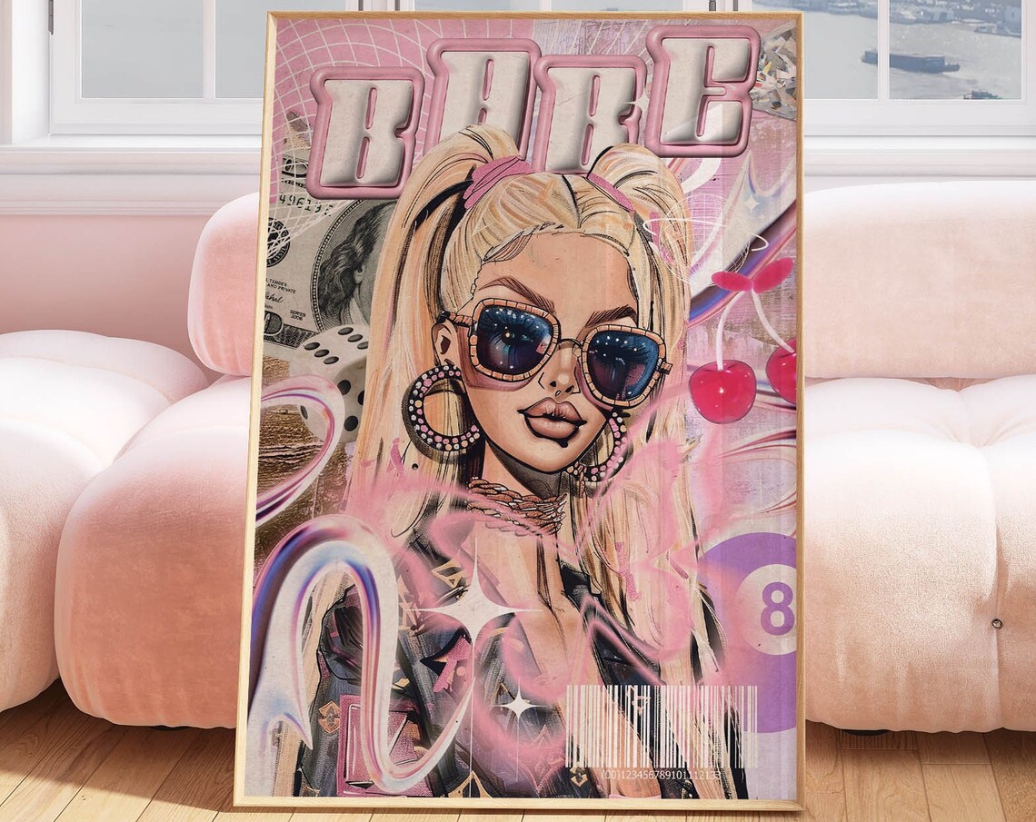 Babe Pink Y2K McBling Fashion Girl Glam Pop Art Illustration Poster