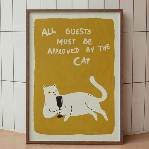 Cat Wall Art Print Funny Poster Cute Kitten Illustration Lover Gift