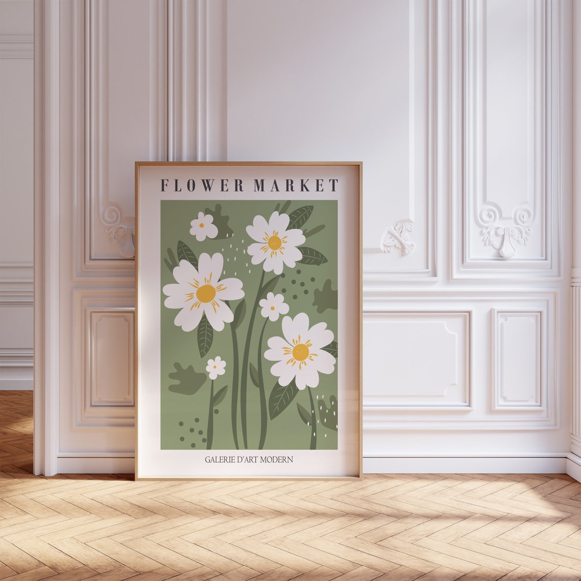 Flower Market Green Daisy Bouquet Botanical Gallery Wall Art - Image 3