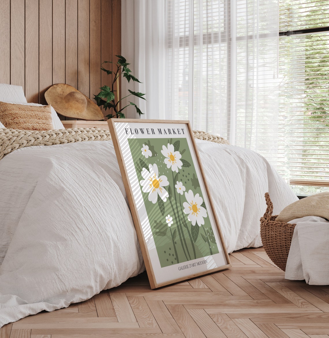Flower Market Green Daisy Bouquet Botanical Gallery Wall Art - Image 2
