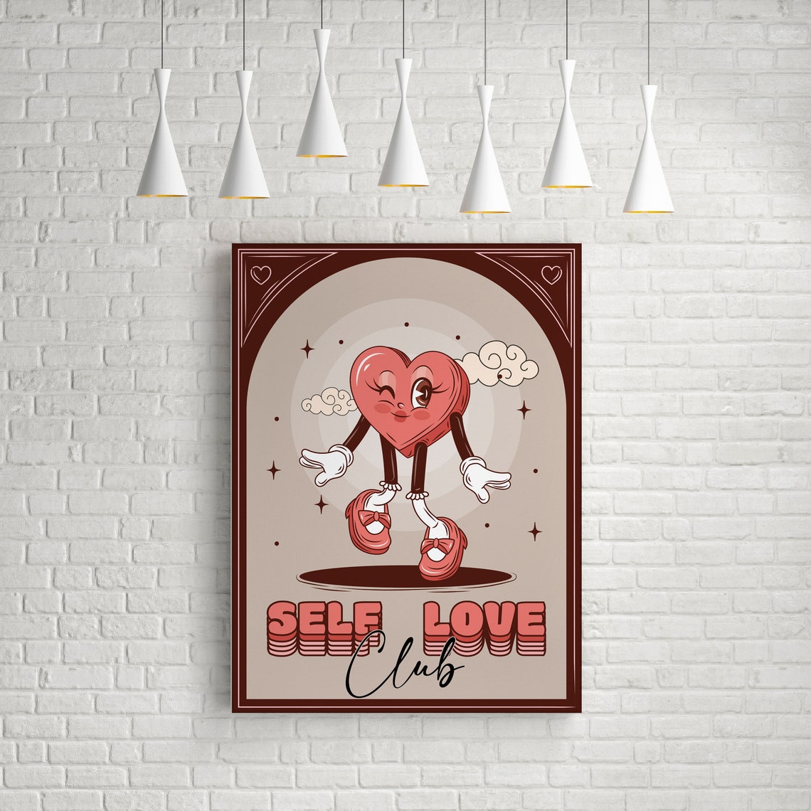 Self Love Club Vintage Retro Heart Dancer Character Quote Poster - Image 3