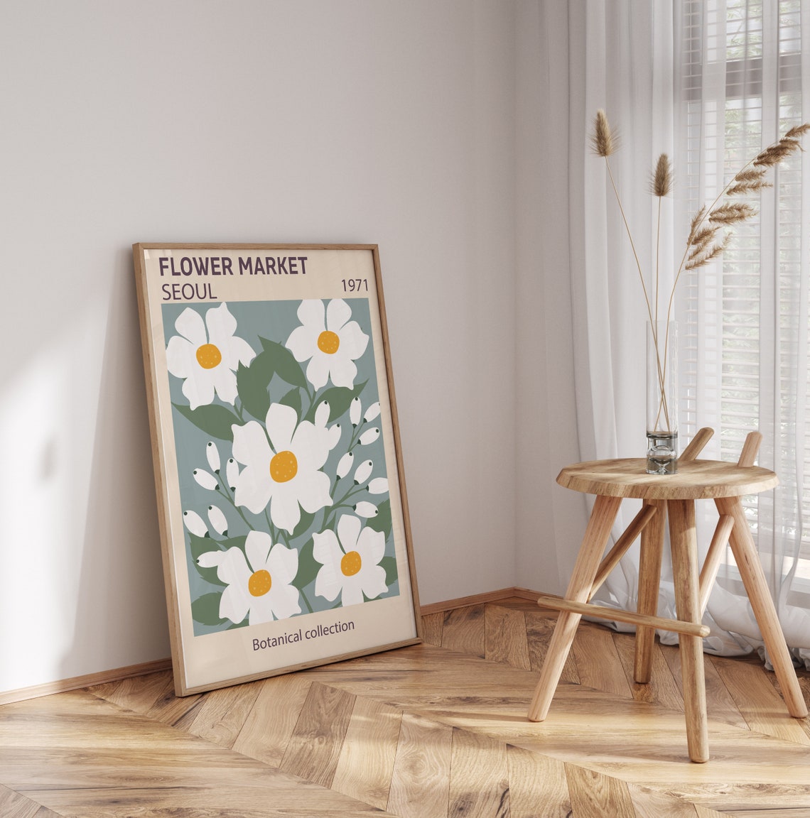 Flower Market Seoul 1971 White Daisy Botanical Collection Poster - Image 2