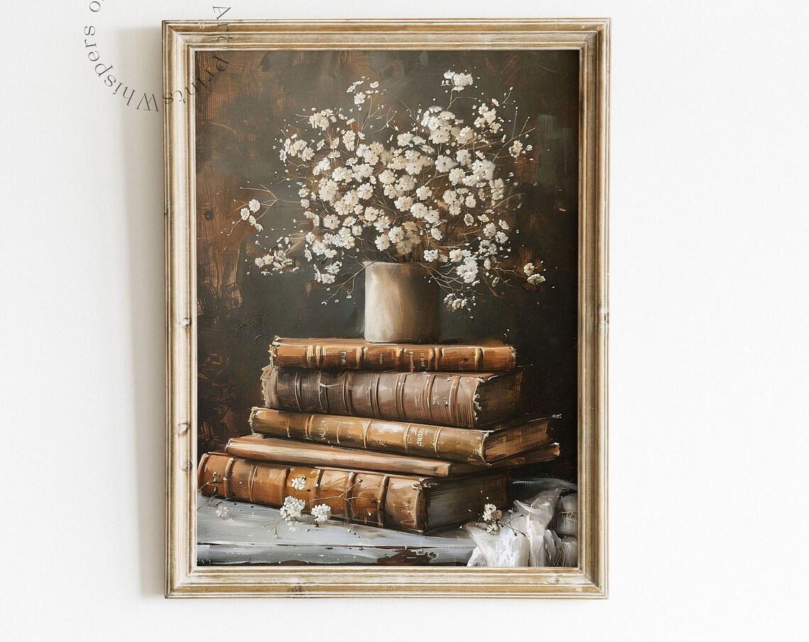 Antique Leather Bound Book Stack Art Print
