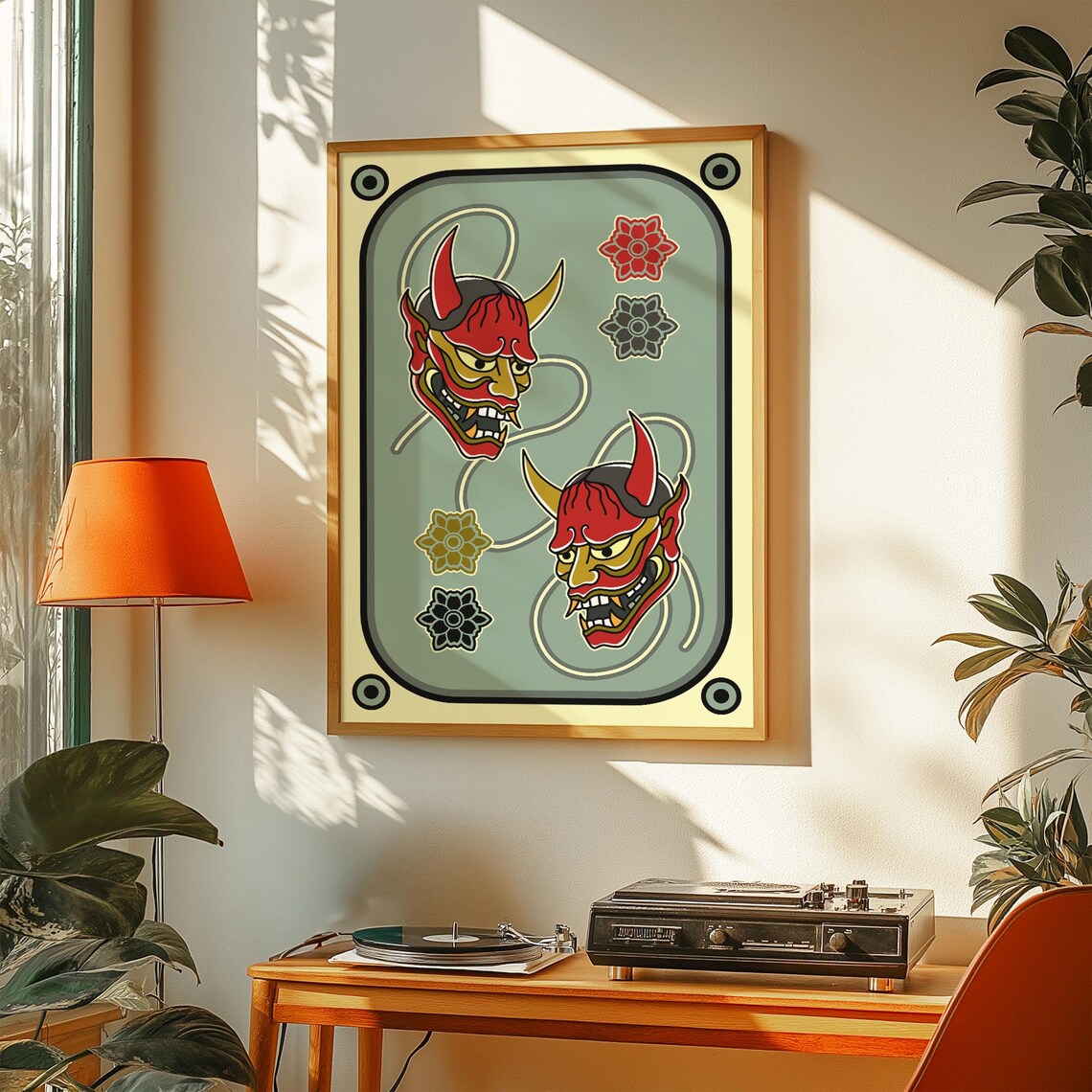 Traditional Japanese Hannya Art Print, Tattoo Flash - Image 3