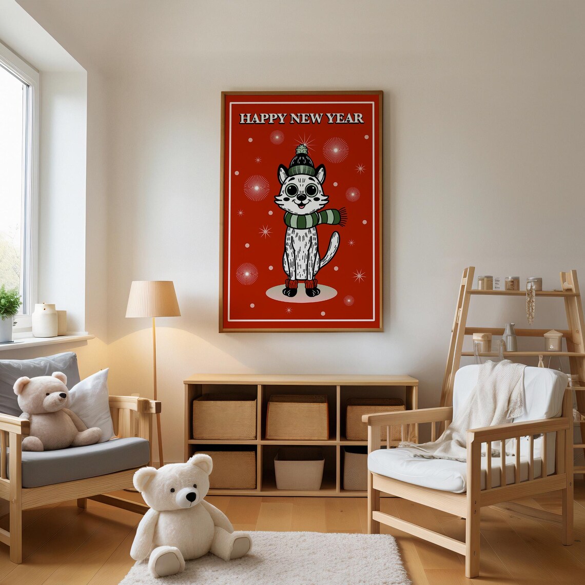 Christmas Cat Wall Art Print, Holiday Home Decor - Image 4