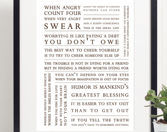 Mark Twain Famous Quotes Typography Collection Vintage Sepia Print
