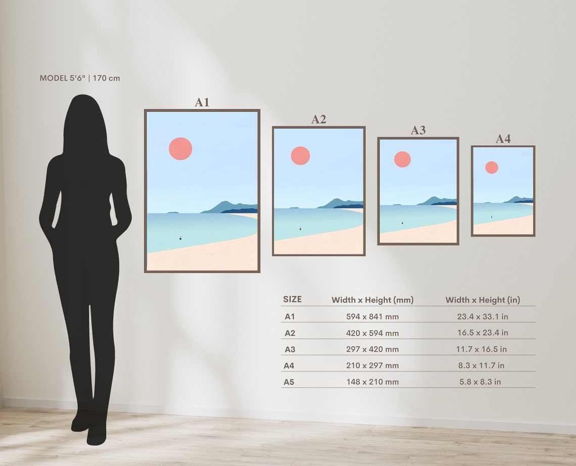 Minimalist Beach Swimmer Red Sun Ocean Waves Summer Scene Poster - Image 2