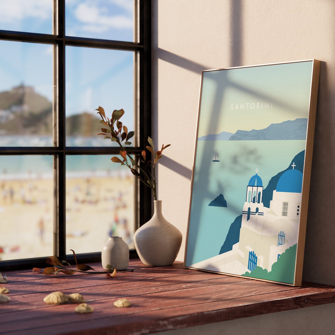 Santorini Greece Blue Domes Aegean Sea Minimalist Travel Poster - Image 3