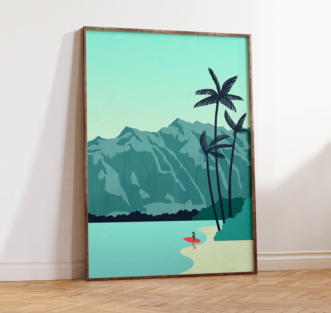 Surf Poster Hawaii Beach Picture Maritime Landscape Decoration In A Minimalist Design