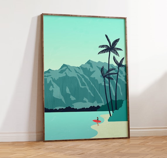 Surf Poster Hawaii Beach Picture Maritime Landscape Decoration In A Minimalist Design