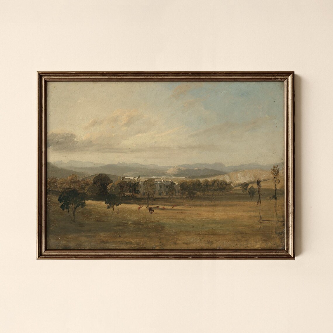 Vintage Golden Pastoral Countryside With Cattle Painting Poster
