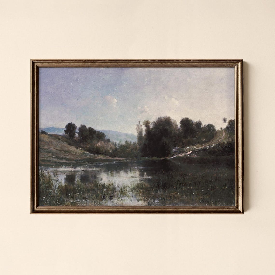 Quiet Willow Lined River Bend Painted In Soft Vintage Landscape Poster