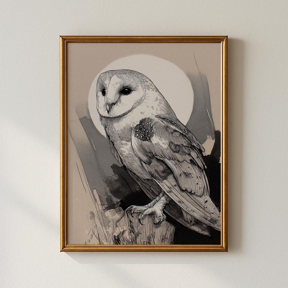 Vintage Barn Owl Sketch Art Poster Moonlit Night Wildlife Study