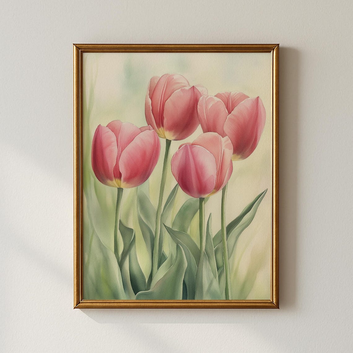 Pink Tulips Watercolor Flower Painting Spring Botanical Bloom Poster