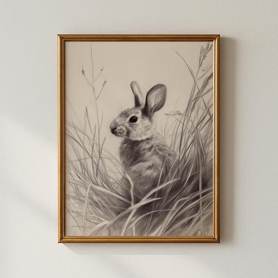 Vintage Rabbit Print Modern Wall Art Bedroom Collected Prints Cpp700