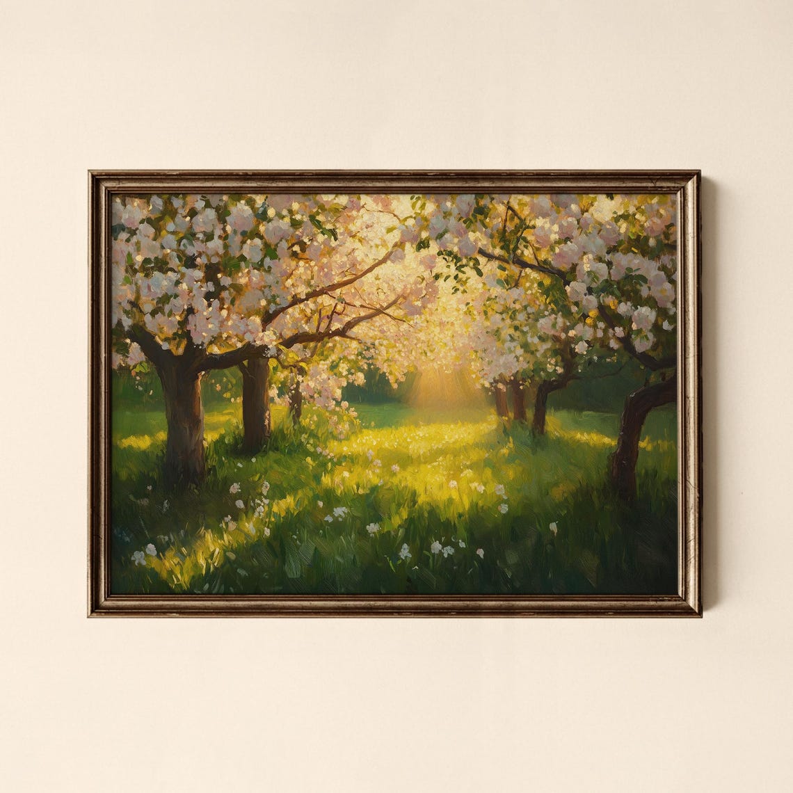 Spring Orchard Blossom Sunlight Impressionistic Flowering Trees Poster