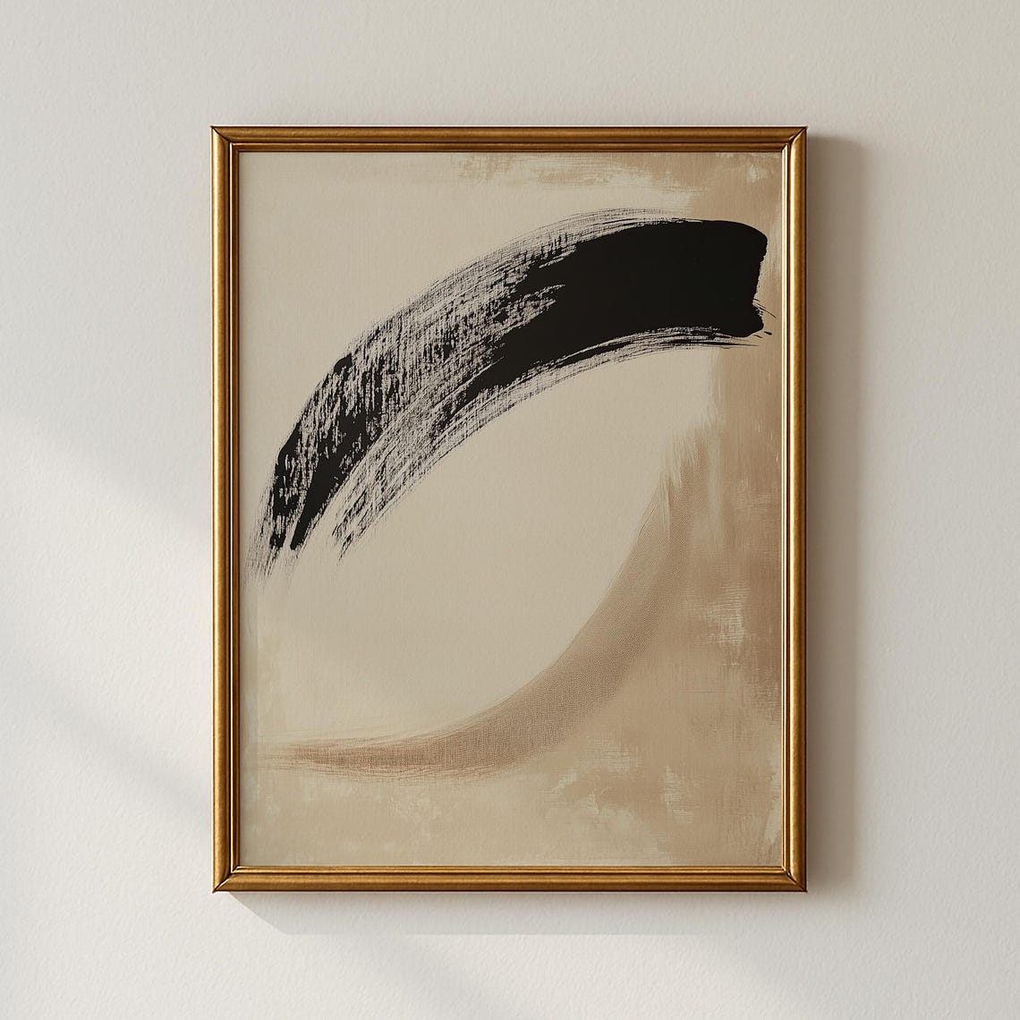 Minimalist Black Brushstroke Abstract Beige Japandi Modern Art Poster