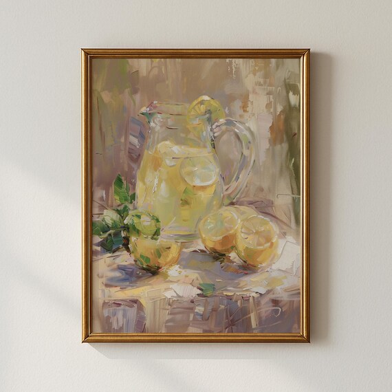 Vintage Lemon Pitcher Still Life Impressionist Kitchen Poster