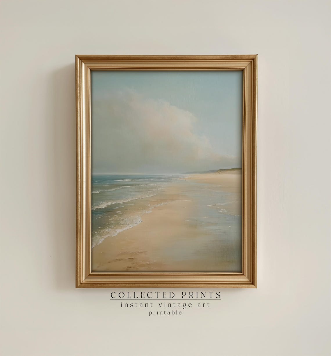 Foggy Beach Horizon Gentle Waves Serene Vintage Coastal Art Poster