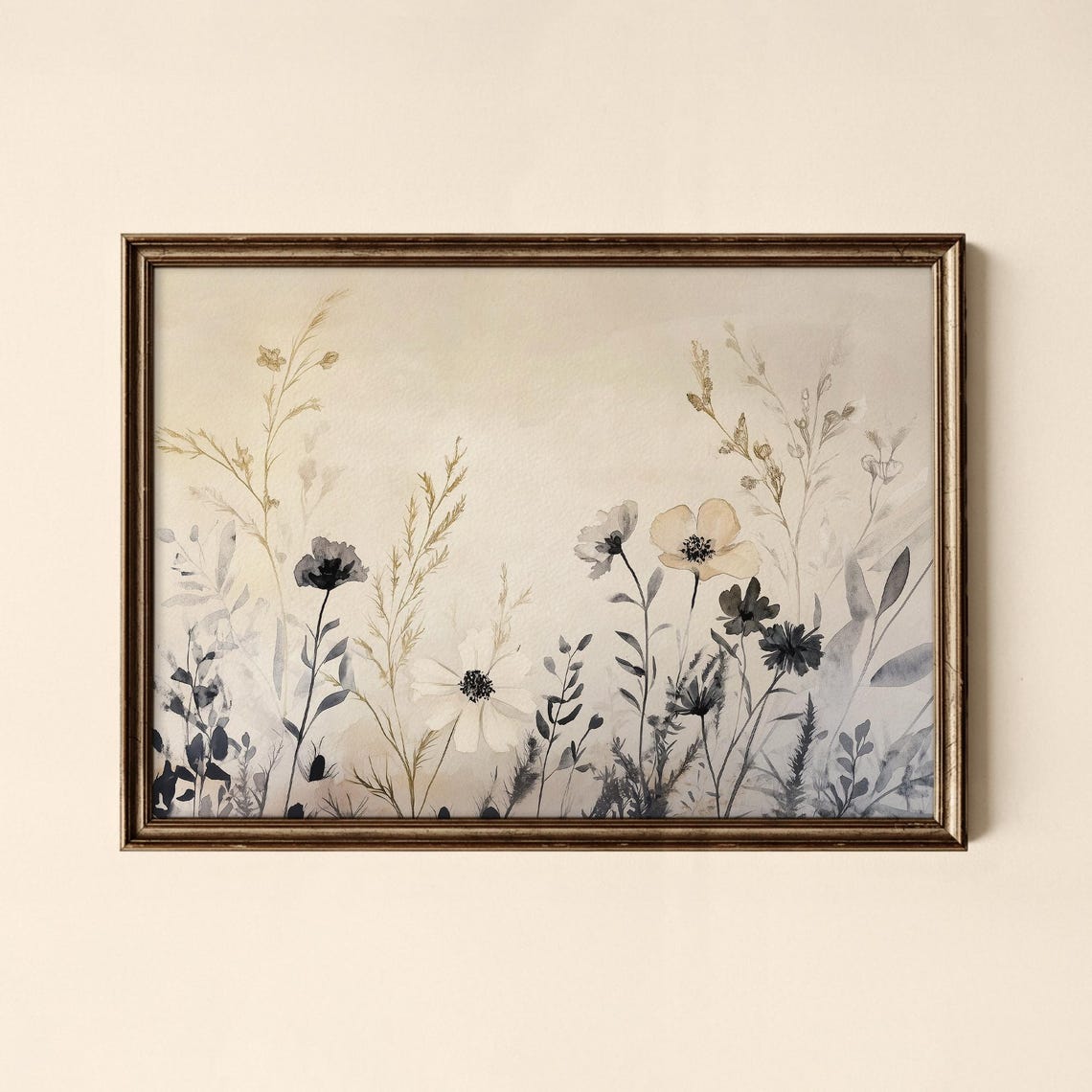 Muted Grey Wildflowers Watercolor Botanical Study Art Poster
