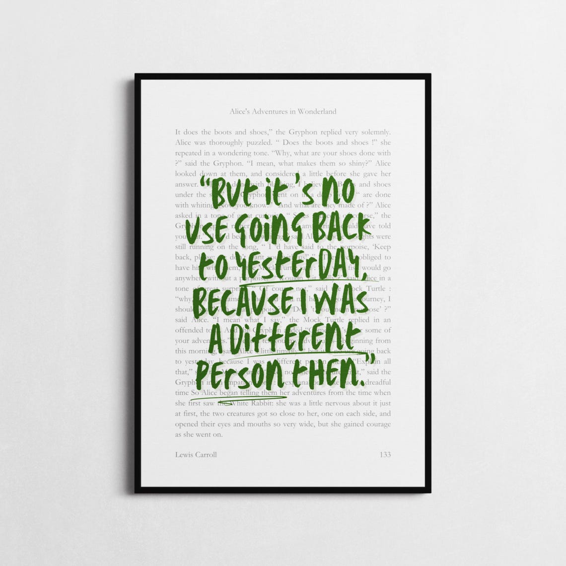 Alice In Wonderland No Use Going Back Quote Poster Pink Book Page - Image 3