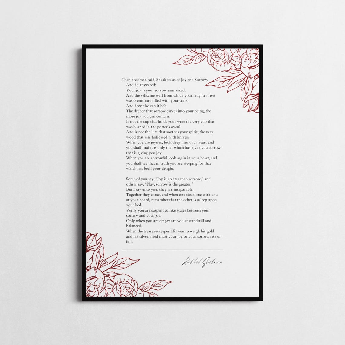 Kahlil Gibran On Joy And Sorrow The Prophet Literary Quote Poster - Image 2