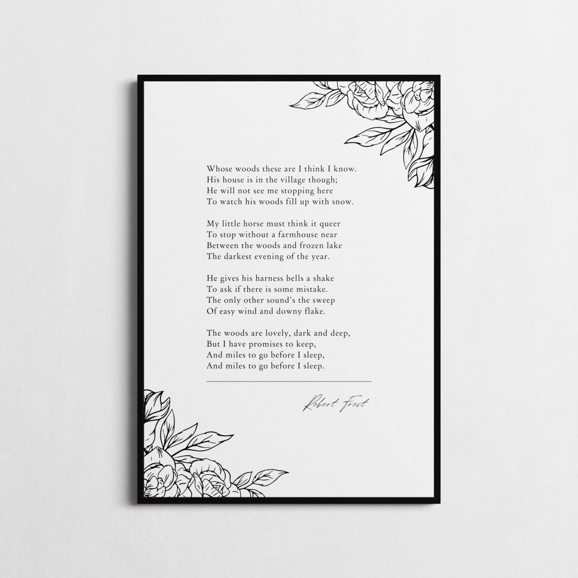 Robert Frost Stopping By Woods Snowy Evening Poem Poster Gold Floral - Image 2
