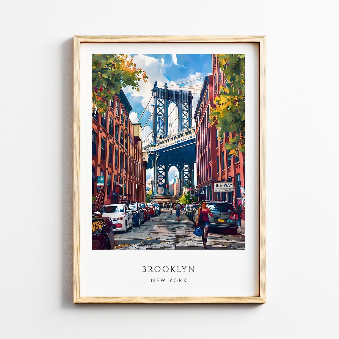 Brooklyn New York Manhattan Bridge Cobblestone Street Scene Poster
