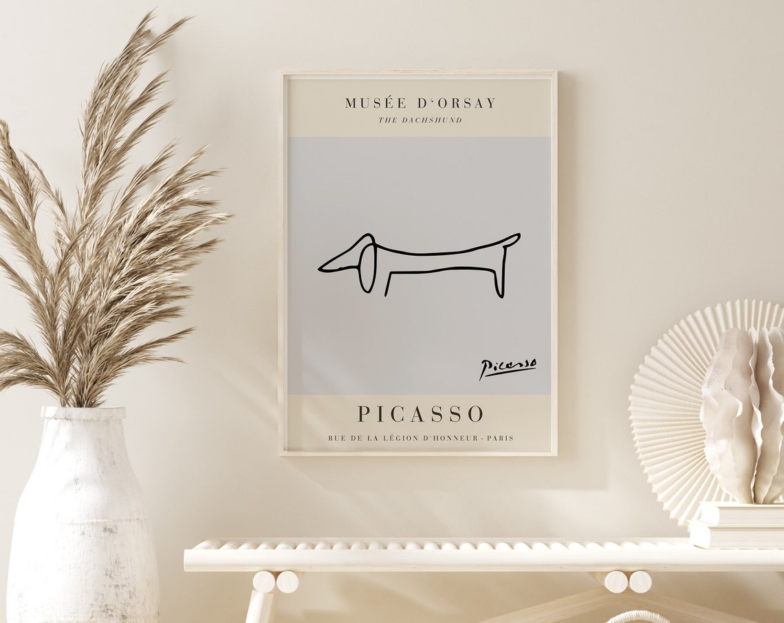 Picasso The Dachshund Minimalist Single Line Drawing Grey Poster