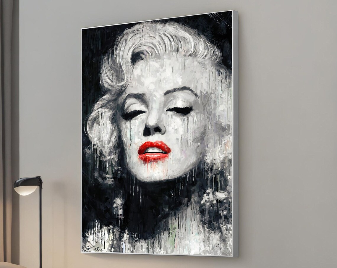 Marilyn Monroe Black White Painting Red Lips Pop Art Portrait Poster