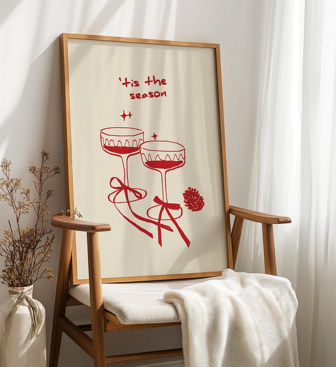 Trendy Bar Cart Print Christmas Cocktail Wall Art Holiday Decor Wine Poster Tis The Season Art Print Seasonal Wall Art Print - Image 4