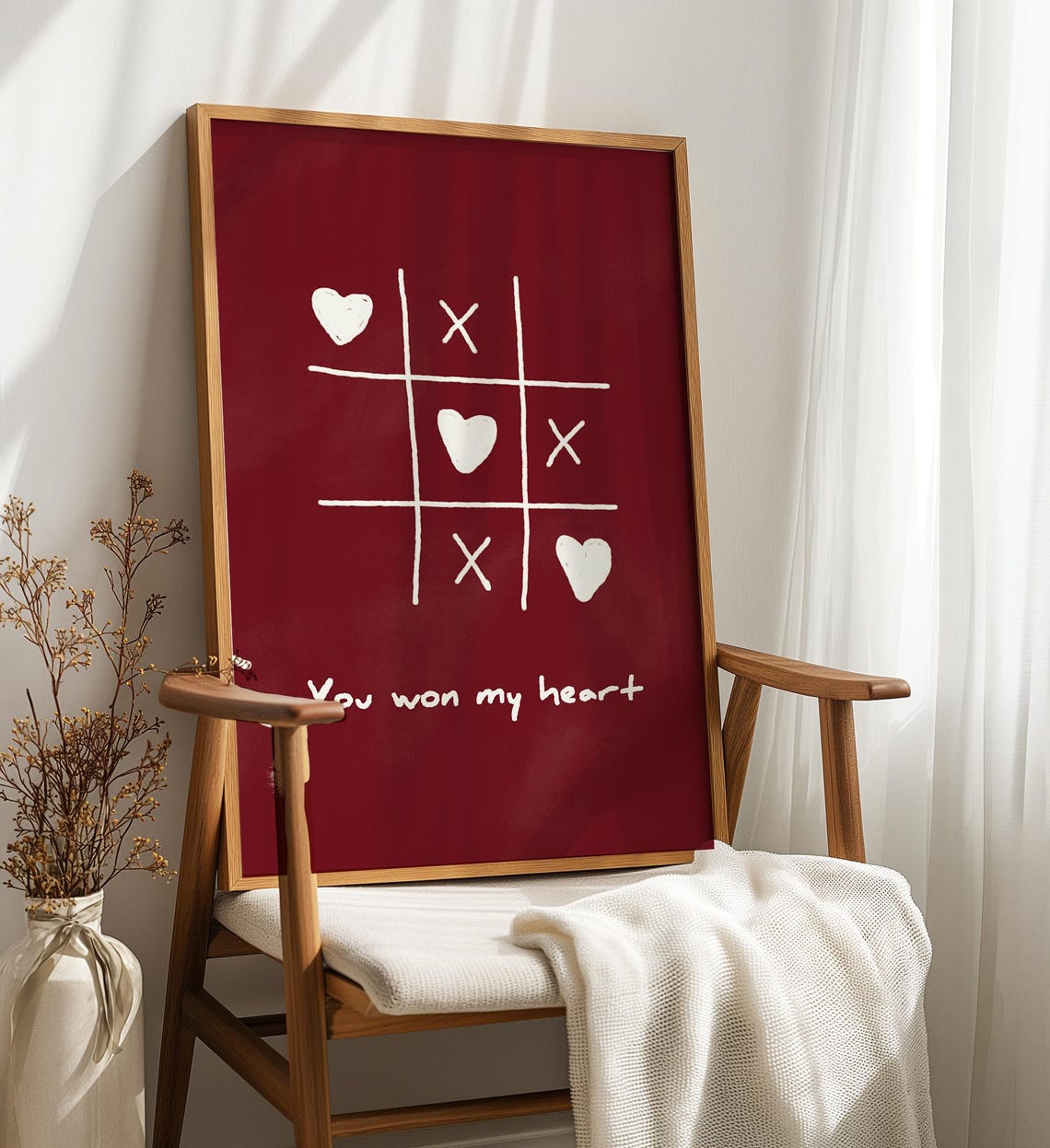 You Won My Heart Tic Tac Toe Red Romantic Bedroom Wall Poster - Image 3