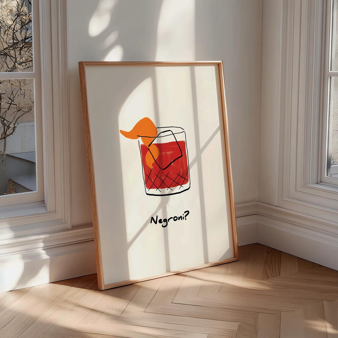Minimalist Negroni Cocktail Line Art Orange Peel Kitchen Bar Poster - Image 4