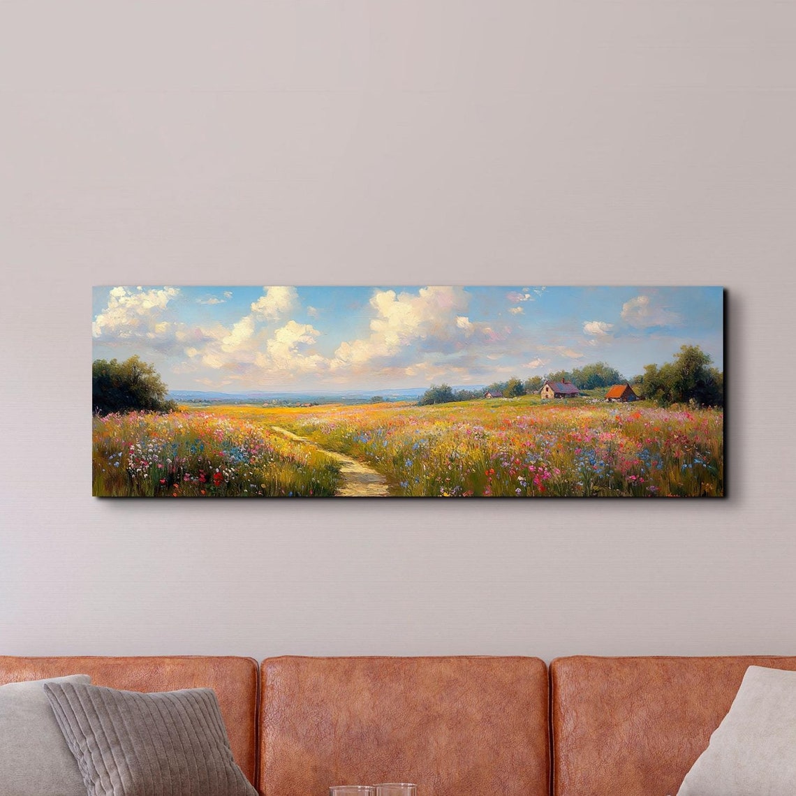 Wildflower Meadow Path to Distant Barn Summer Day Panoramic Poster