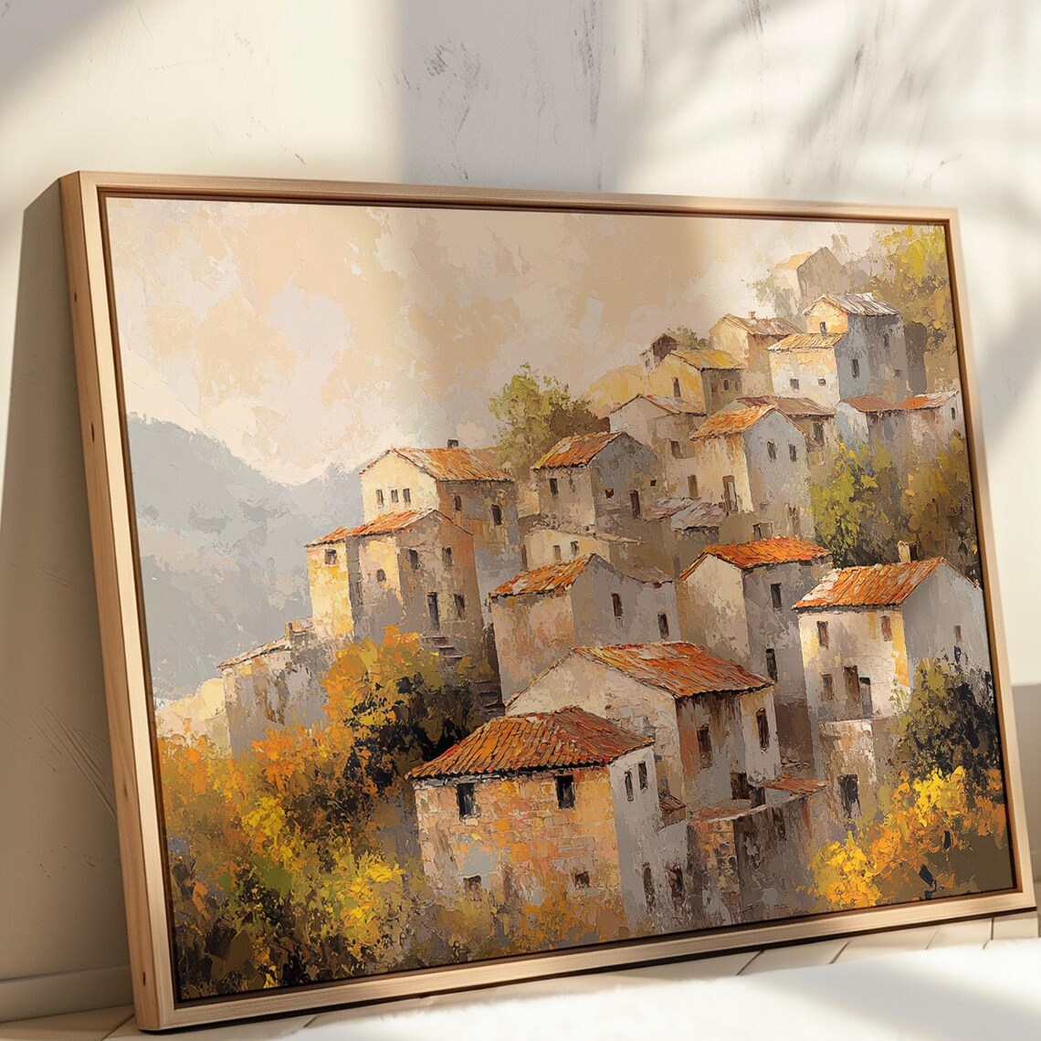 Mediterranean Hill Village Terracotta Roofs Warm Tuscan Wall Art