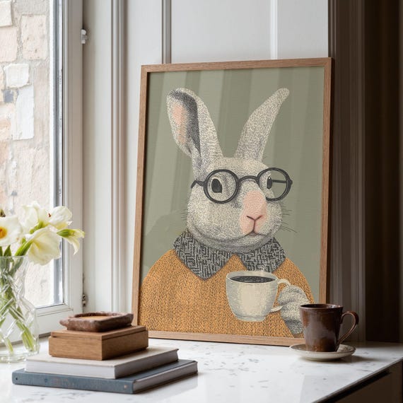 Rabbit In Sweater Poster, Anthropomorphic Animal Print