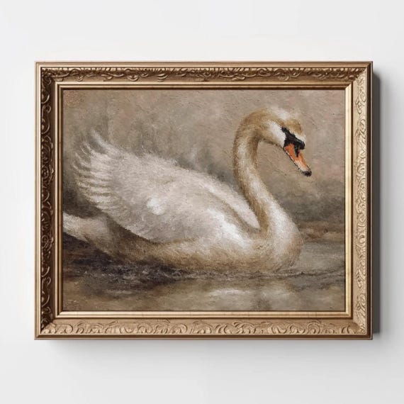 Vintage Swan Print Nursery Room Painting Bird Poster Kid Neutral Art Girl Bedroom Wall Modern Organic Decor Cute Coquette