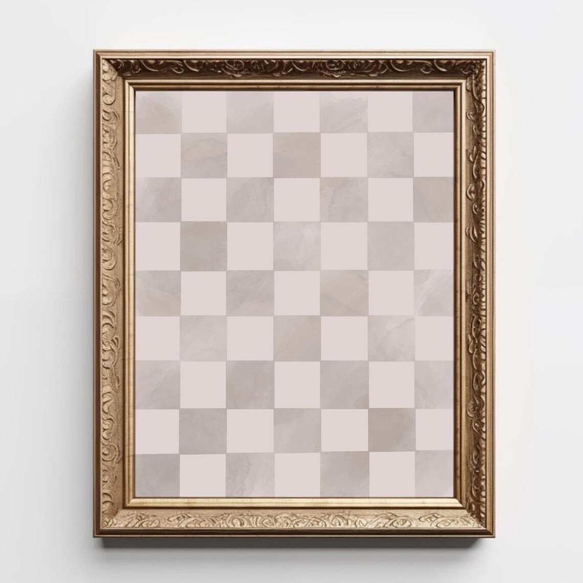 Soft Beige Checkerboard Neutral Watercolor Squares Minimalist Print Art