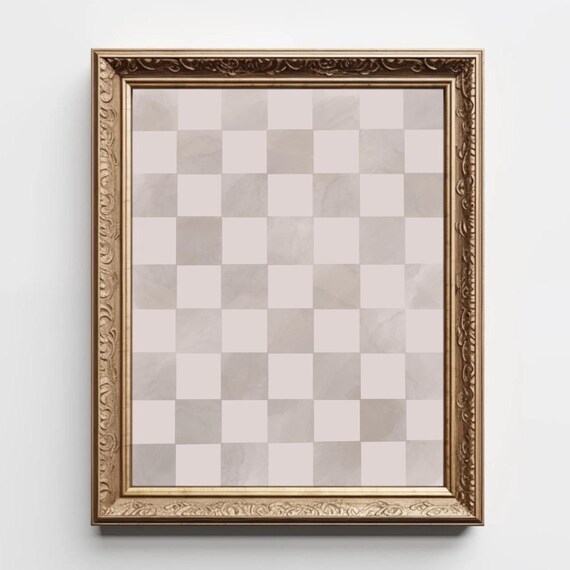 Checkered Art Print Trendy Neutral Checkerboard Beige Wall Painting Instant