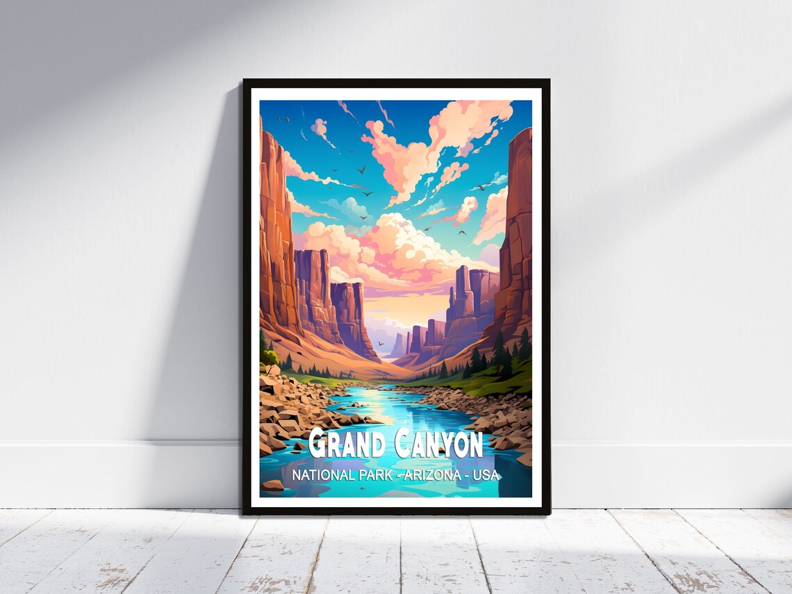 Grand Canyon National Park Arizona River Retro Travel Poster