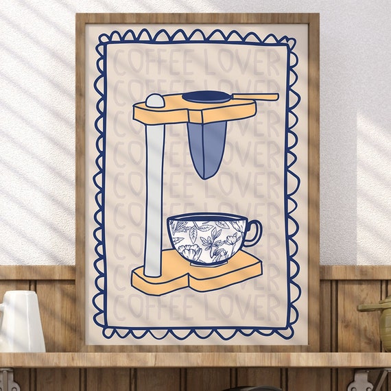 Rustic Coffee Maker Art, Boho Minimalist Decor