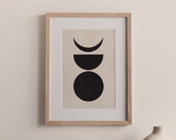 Moon Phase Graphic Illustration Geometric Woodblock Style Print In Neutral Colors Art For Instant Download
