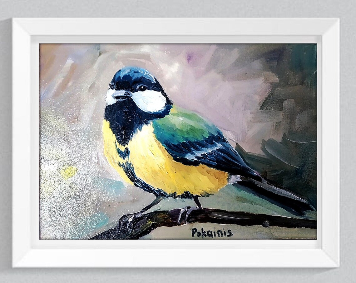 Great Tit Songbird Perched on Branch Original Oil Bird Poster - Image 5