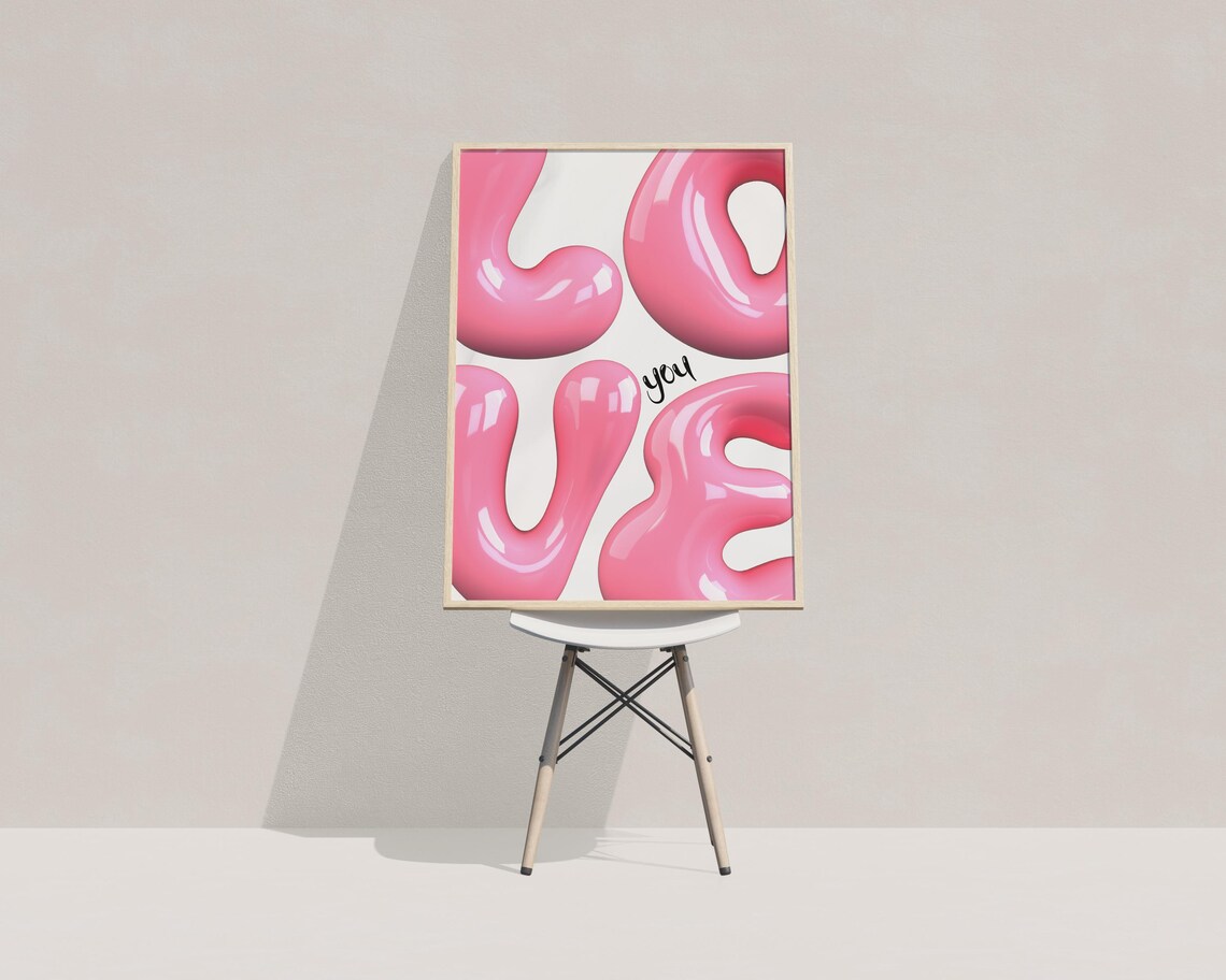 Pink 3D Bubble Letter Love You Sign Girly Dorm Room Wall Art Poster - Image 3