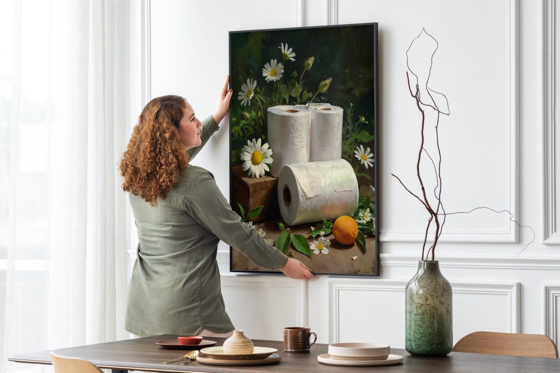 Toilet Paper Rolls With Daisies Funny Bathroom Still Life Art Poster - Image 4