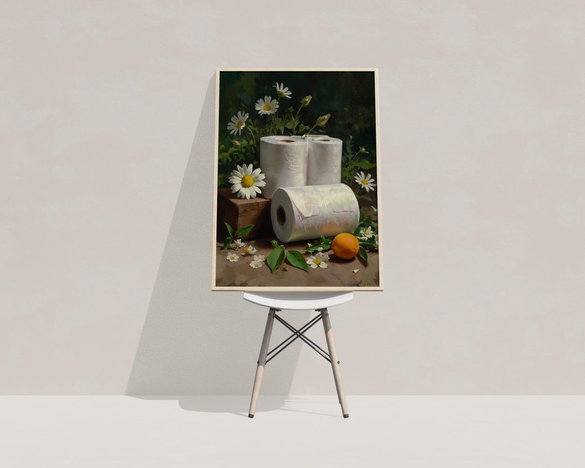 Toilet Paper Rolls With Daisies Funny Bathroom Still Life Art Poster - Image 3