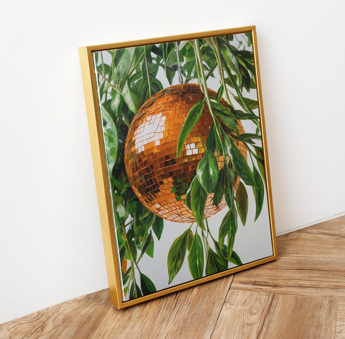 Orange Disco Ball Mirror Ball Green Leaves Retro Party Wall Art - Image 6
