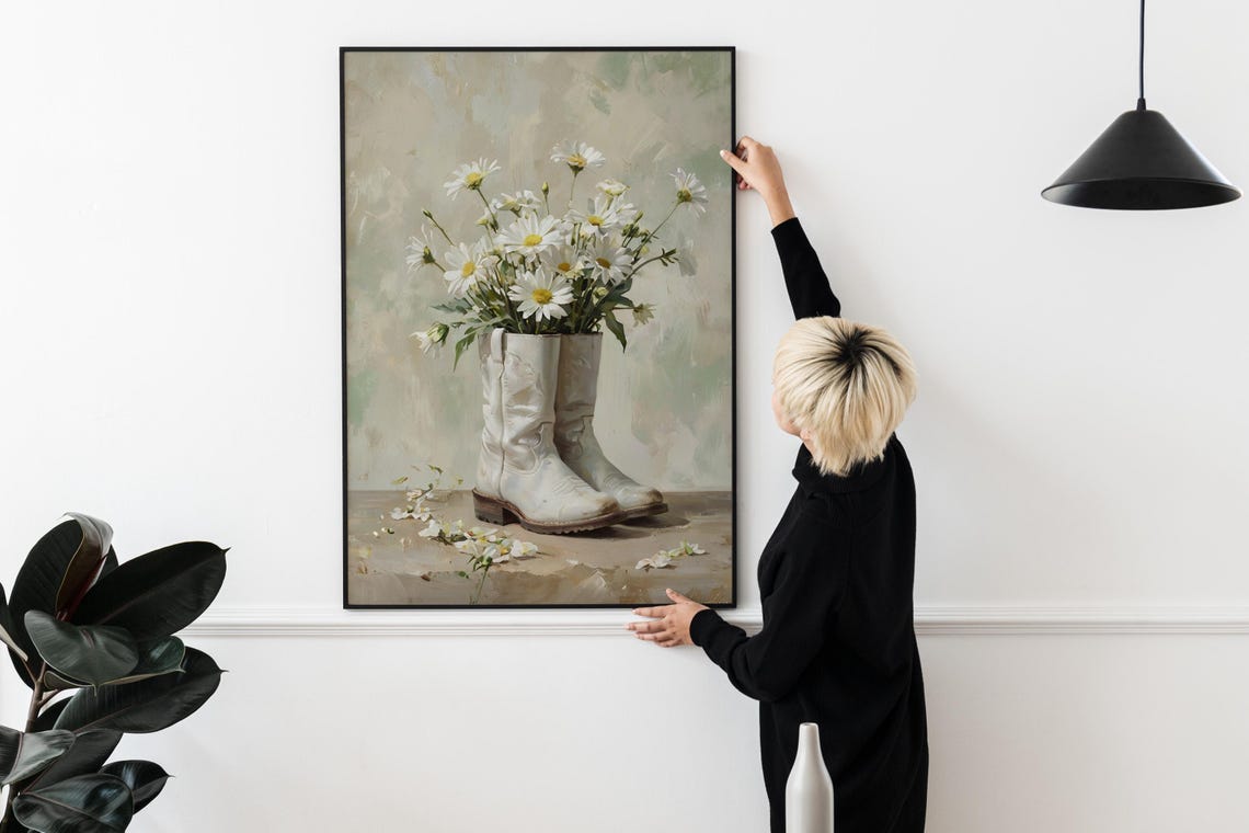 Cowgirl Boots Wall Art Trendy Art Prints Girly Wall Art Retro Wall Art Country Girl Poster Cowgirl Boot Flower Print Print - Image 2